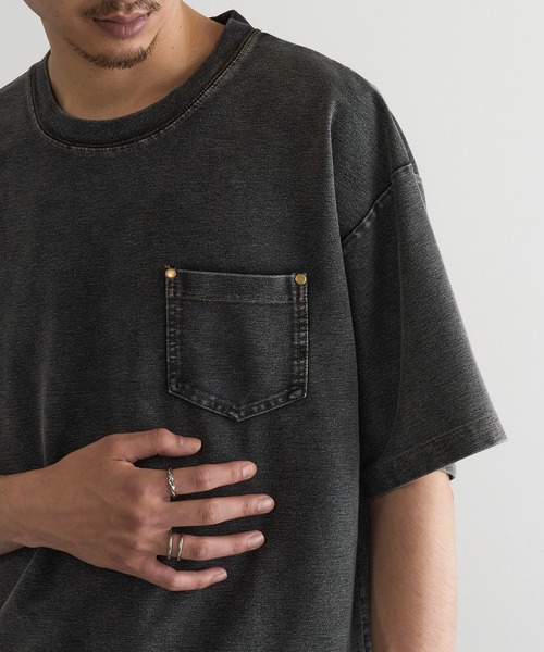 MAGASIN DE MODE Brew(マガジンデモードブリュー)の「【MAGASIN DE MODE Brew】NSカットデニムポケット付Tシャツ MNY(Tシャツ/カットソー・メンズ・ブルー/ブラック・M/L/2L)」の3枚目の写真