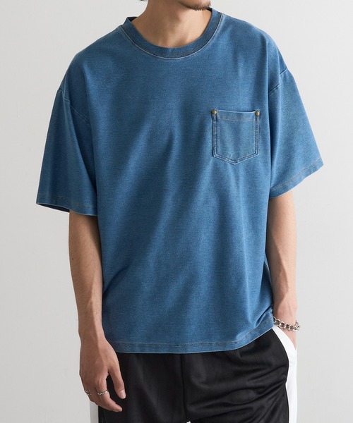 MAGASIN DE MODE Brew(マガジンデモードブリュー)の「【MAGASIN DE MODE Brew】NSカットデニムポケット付Tシャツ MNY(Tシャツ/カットソー・メンズ・ブルー/ブラック・M/L/2L)」の11枚目の写真