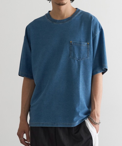 MAGASIN DE MODE Brew(マガジンデモードブリュー)の「【MAGASIN DE MODE Brew】NSカットデニムポケット付Tシャツ MNY(Tシャツ/カットソー・メンズ・ブルー/ブラック・M/L/2L)」の12枚目の写真