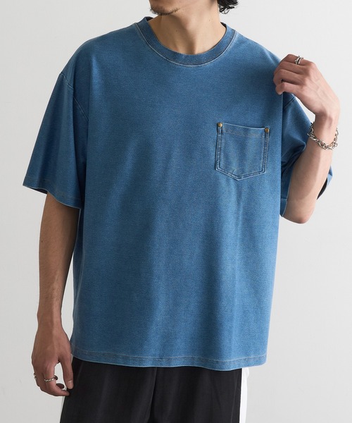 MAGASIN DE MODE Brew(マガジンデモードブリュー)の「【MAGASIN DE MODE Brew】NSカットデニムポケット付Tシャツ MNY(Tシャツ/カットソー・メンズ・ブルー/ブラック・M/L/2L)」の13枚目の写真