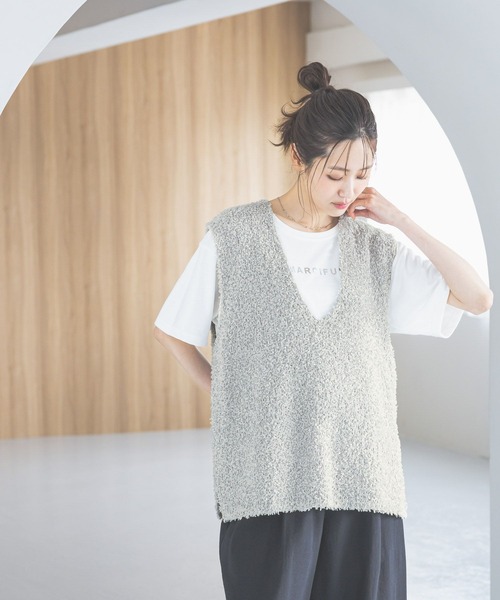 GLOBAL WORK（グローバルワーク）の「フェザータッチベストセットTシャツ/492319（ベスト・レディース・グレイッシュブルー/ライトグレー/アイボリー・MEDIUM/LARGE）」の5枚目の写真