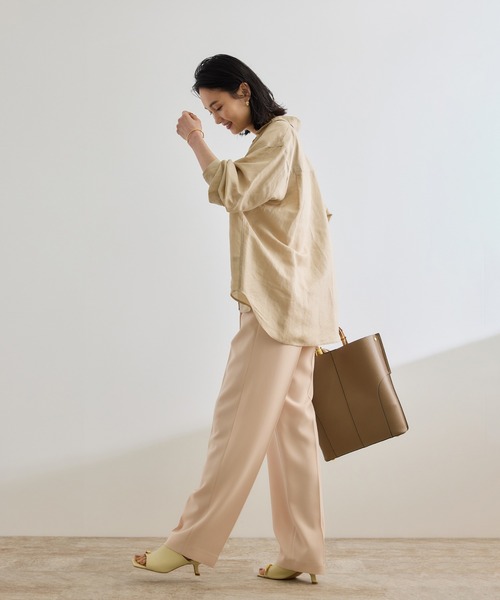 ROPE'（ロペ）の「ブライトリネン フラップシャツブラウス/洗える（シャツ/ブラウス・レディース・ベージュ/ピンク・FREE）」の3枚目の写真