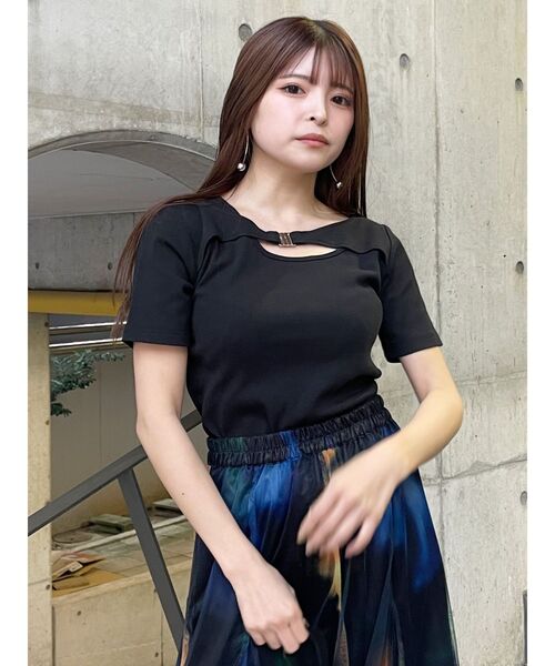 MURUA（ムルーア）の「フロントパーツレイヤードトップス（Tシャツ/カットソー・レディース・ブラック/オレンジ/ホワイト・FREE）」の7枚目の写真