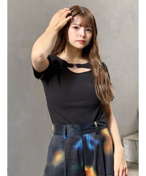 MURUA（ムルーア）の「フロントパーツレイヤードトップス（Tシャツ/カットソー・レディース・ブラック/オレンジ/ホワイト・FREE）」の9枚目の写真