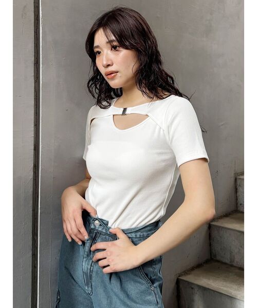 MURUA（ムルーア）の「フロントパーツレイヤードトップス（Tシャツ/カットソー・レディース・ブラック/オレンジ/ホワイト・FREE）」の12枚目の写真