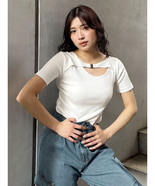 MURUA（ムルーア）の「フロントパーツレイヤードトップス（Tシャツ/カットソー・レディース・ブラック/オレンジ/ホワイト・FREE）」の13枚目の写真