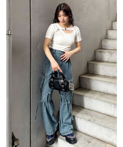 MURUA（ムルーア）の「フロントパーツレイヤードトップス（Tシャツ/カットソー・レディース・ブラック/オレンジ/ホワイト・FREE）」の15枚目の写真