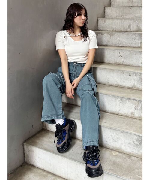 MURUA（ムルーア）の「フロントパーツレイヤードトップス（Tシャツ/カットソー・レディース・ブラック/オレンジ/ホワイト・FREE）」の16枚目の写真