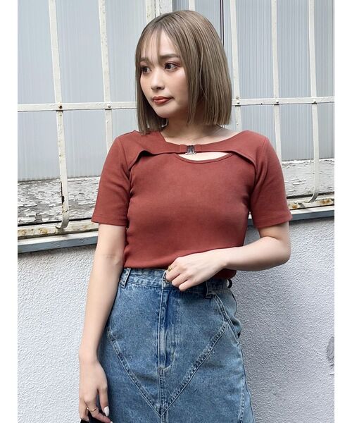 MURUA（ムルーア）の「フロントパーツレイヤードトップス（Tシャツ/カットソー・レディース・ブラック/オレンジ/ホワイト・FREE）」の18枚目の写真