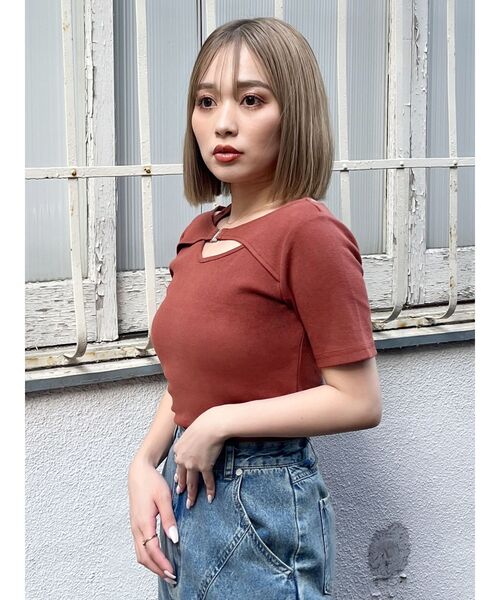 MURUA（ムルーア）の「フロントパーツレイヤードトップス（Tシャツ/カットソー・レディース・ブラック/オレンジ/ホワイト・FREE）」の19枚目の写真