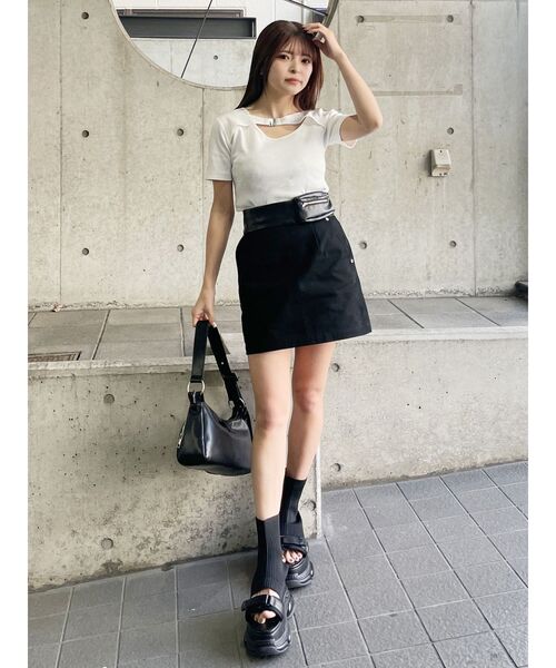MURUA(ムルーア)の「フロントパーツレイヤードトップス(Tシャツ/カットソー・レディース・ブラック/オレンジ/ホワイト・FREE)」の18枚目の写真