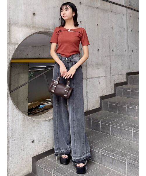 MURUA（ムルーア）の「フロントパーツレイヤードトップス（Tシャツ/カットソー・レディース・ブラック/オレンジ/ホワイト・FREE）」の6枚目の写真