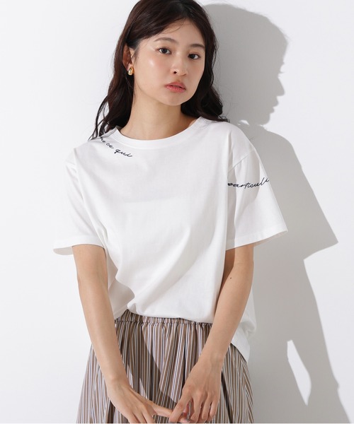N.(N. Natural Beauty Basic)(エヌエヌナチュラルビューティーベーシック)の「ロゴ刺繍カットソー(Tシャツ/カットソー・レディース・ピンク/オフホワイト/チャコールグレー・MEDIUM)」の2枚目の写真