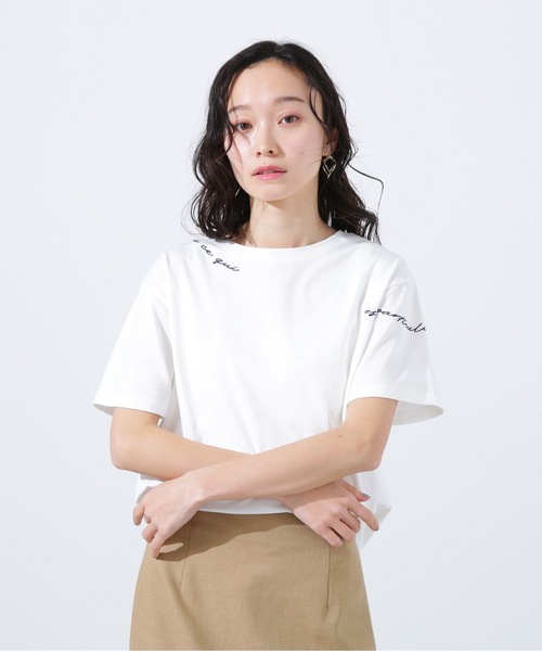 N.(N. Natural Beauty Basic)(エヌエヌナチュラルビューティーベーシック)の「ロゴ刺繍カットソー(Tシャツ/カットソー・レディース・ピンク/オフホワイト/チャコールグレー・MEDIUM)」の9枚目の写真