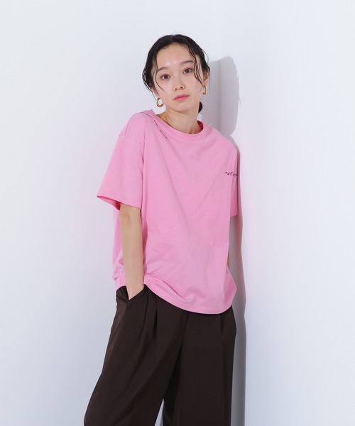 N.(N. Natural Beauty Basic)(エヌエヌナチュラルビューティーベーシック)の「ロゴ刺繍カットソー(Tシャツ/カットソー・レディース・ピンク/オフホワイト/チャコールグレー・MEDIUM)」の18枚目の写真