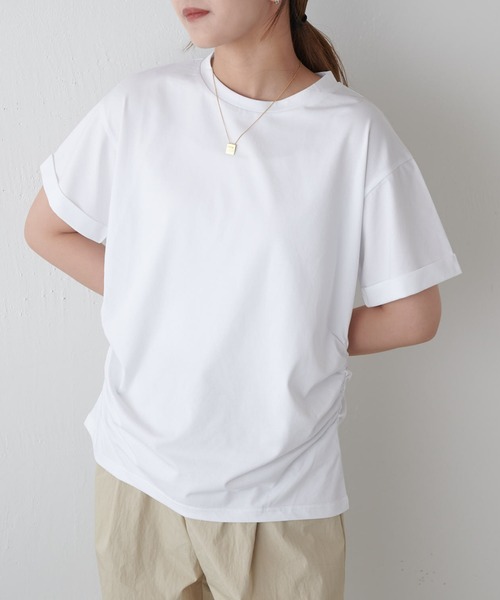 Lui's（ルイス）の「袖ロール半袖Tシャツ（Tシャツ/カットソー・レディース・ブラック/ホワイト/ライトグレー/ミント・FREE）」の2枚目の写真