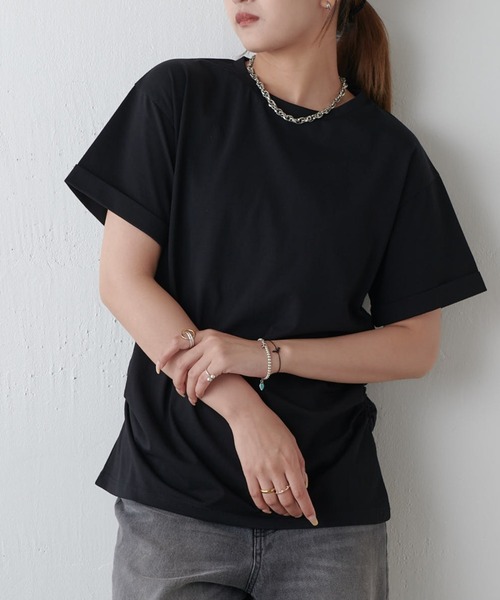 Lui's（ルイス）の「袖ロール半袖Tシャツ（Tシャツ/カットソー・レディース・ブラック/ホワイト/ライトグレー/ミント・FREE）」の3枚目の写真