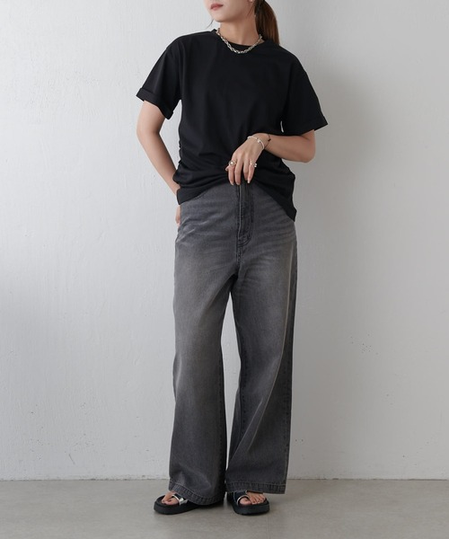 Lui's（ルイス）の「袖ロール半袖Tシャツ（Tシャツ/カットソー・レディース・ブラック/ホワイト/ライトグレー/ミント・FREE）」の11枚目の写真