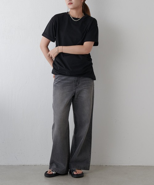 Lui's（ルイス）の「袖ロール半袖Tシャツ（Tシャツ/カットソー・レディース・ブラック/ホワイト/ライトグレー/ミント・FREE）」の12枚目の写真