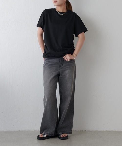 Lui's（ルイス）の「袖ロール半袖Tシャツ（Tシャツ/カットソー・レディース・ブラック/ホワイト/ライトグレー/ミント・FREE）」の7枚目の写真