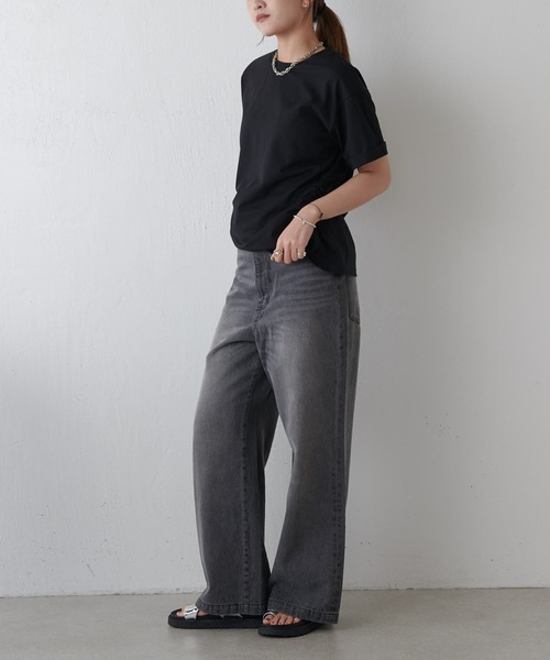 Lui's（ルイス）の「袖ロール半袖Tシャツ（Tシャツ/カットソー・レディース・ブラック/ホワイト/ライトグレー/ミント・FREE）」の13枚目の写真