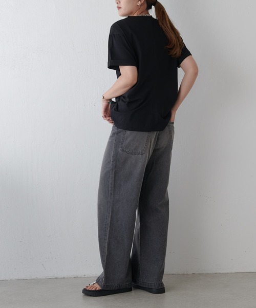 Lui's（ルイス）の「袖ロール半袖Tシャツ（Tシャツ/カットソー・レディース・ブラック/ホワイト/ライトグレー/ミント・FREE）」の9枚目の写真