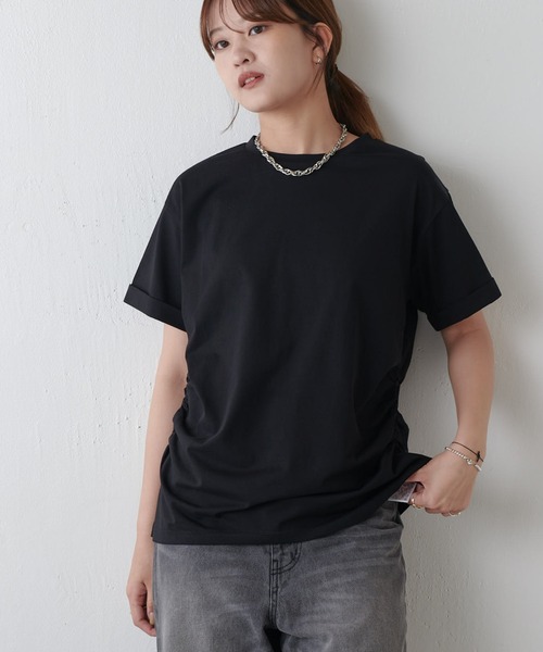 Lui's（ルイス）の「袖ロール半袖Tシャツ（Tシャツ/カットソー・レディース・ブラック/ホワイト/ライトグレー/ミント・FREE）」の6枚目の写真