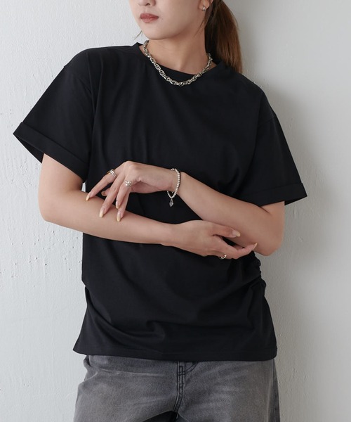 Lui's（ルイス）の「袖ロール半袖Tシャツ（Tシャツ/カットソー・レディース・ブラック/ホワイト/ライトグレー/ミント・FREE）」の8枚目の写真