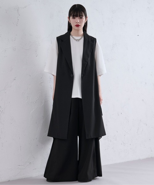 Ellno Loset（エルノロゼット）の「サイドプリーツロングジレ（ベスト・メンズ・ブラック・MEDIUM/LARGE）」の5枚目の写真