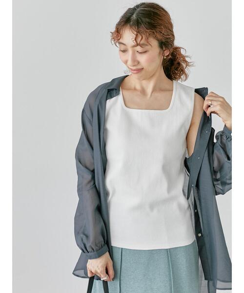 Lugnoncure(ルノンキュール)の「テレコスクエアネックタンクトップ(タンクトップ・レディース・オフホワイト/ベージュ/ブラック・F)」の7枚目の写真