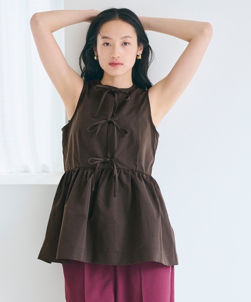 coca(coca)(コカ)の「ノースリーブリボンブラウス(シャツ/ブラウス・レディース・ホワイト/ブラウン・M/L)」の9枚目の写真