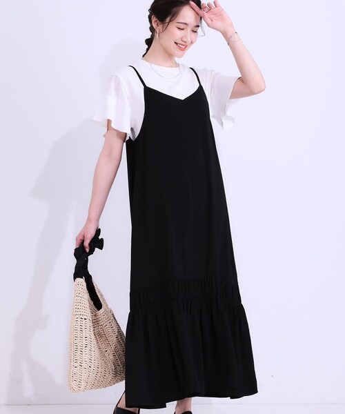 DRESKIP（ドレスキップ）の「【ひんやり】シャーリングがアクセントに 大人のデザインキャミワンピース（ワンピース・レディース・ブラック/ブラウン系・01/02/03/04）」の2枚目の写真