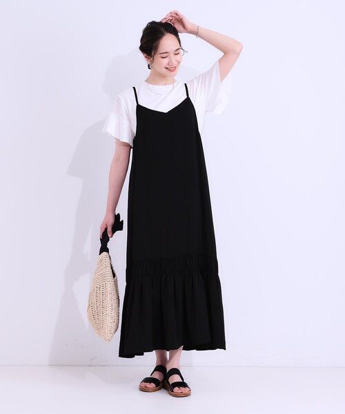 DRESKIP（ドレスキップ）の「【ひんやり】シャーリングがアクセントに 大人のデザインキャミワンピース（ワンピース・レディース・ブラック/ブラウン系・01/02/03/04）」の4枚目の写真