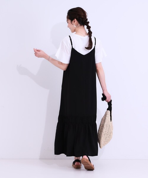 DRESKIP（ドレスキップ）の「【ひんやり】シャーリングがアクセントに 大人のデザインキャミワンピース（ワンピース・レディース・ブラック/ブラウン系・01/02/03/04）」の5枚目の写真