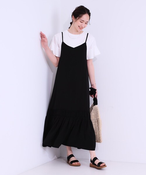 DRESKIP（ドレスキップ）の「【ひんやり】シャーリングがアクセントに 大人のデザインキャミワンピース（ワンピース・レディース・ブラック/ブラウン系・01/02/03/04）」の6枚目の写真