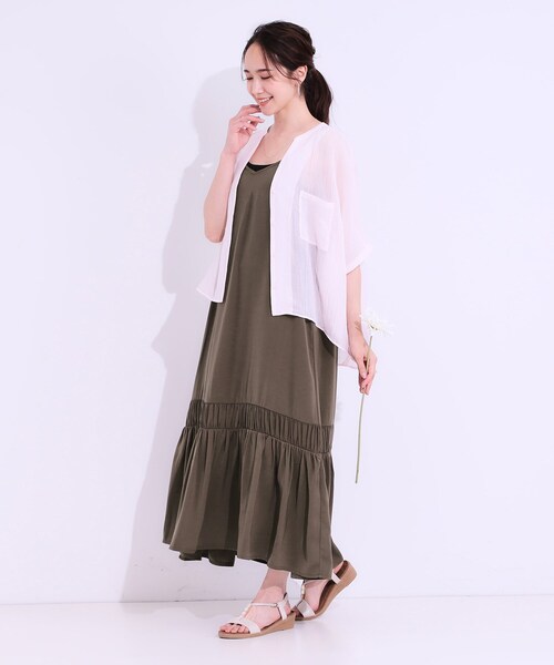 DRESKIP（ドレスキップ）の「【ひんやり】シャーリングがアクセントに 大人のデザインキャミワンピース（ワンピース・レディース・ブラック/ブラウン系・01/02/03/04）」の9枚目の写真