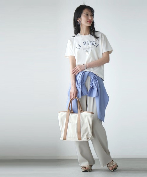 Ehre style(エーレスタイル)の「洗練された大人のロゴT迷子さんへ(Tシャツ/カットソー・レディース・アイボリー/ホワイト×ブラウン/ホワイト×ネイビー・FREE)」の9枚目の写真