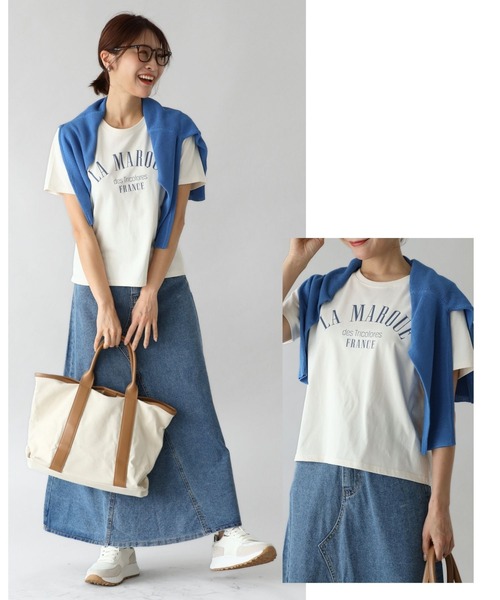 Ehre style(エーレスタイル)の「洗練された大人のロゴT迷子さんへ(Tシャツ/カットソー・レディース・アイボリー/ホワイト×ブラウン/ホワイト×ネイビー・FREE)」の14枚目の写真