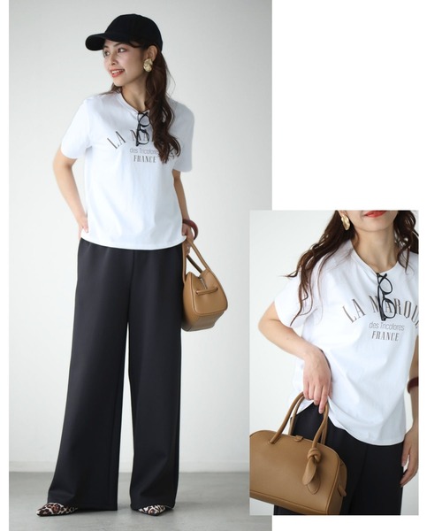 Ehre style(エーレスタイル)の「洗練された大人のロゴT迷子さんへ(Tシャツ/カットソー・レディース・アイボリー/ホワイト×ブラウン/ホワイト×ネイビー・FREE)」の18枚目の写真