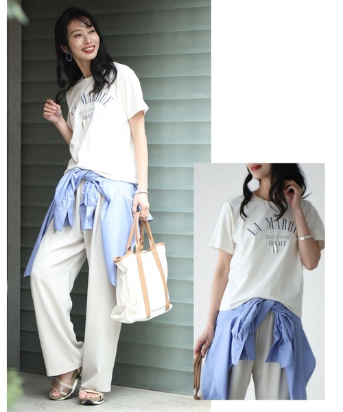 Ehre style(エーレスタイル)の「洗練された大人のロゴT迷子さんへ(Tシャツ/カットソー・レディース・アイボリー/ホワイト×ブラウン/ホワイト×ネイビー・FREE)」の20枚目の写真