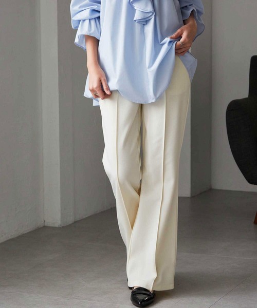 RANAN（ラナン）の「すっきりシルエット！ジャージー素材ピンタックフレアパンツ（その他パンツ・レディース・ブラック/アイボリー/ブラウン・S/M/L/LL）」の4枚目の写真