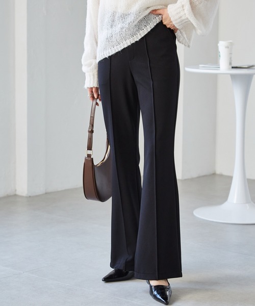 RANAN（ラナン）の「すっきりシルエット！ジャージー素材ピンタックフレアパンツ（その他パンツ・レディース・ブラック/アイボリー/ブラウン・S/M/L/LL）」の19枚目の写真