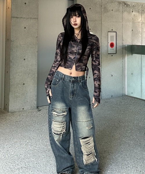 KsG(ケーエスジー)の「クロップドカモフラージュフーディートップス(Tシャツ/カットソー・レディース・グリーン・SMALL/MEDIUM/LARGE)」の6枚目の写真