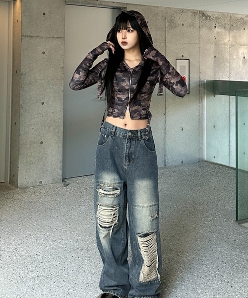 KsG(ケーエスジー)の「クロップドカモフラージュフーディートップス(Tシャツ/カットソー・レディース・グリーン・SMALL/MEDIUM/LARGE)」の3枚目の写真