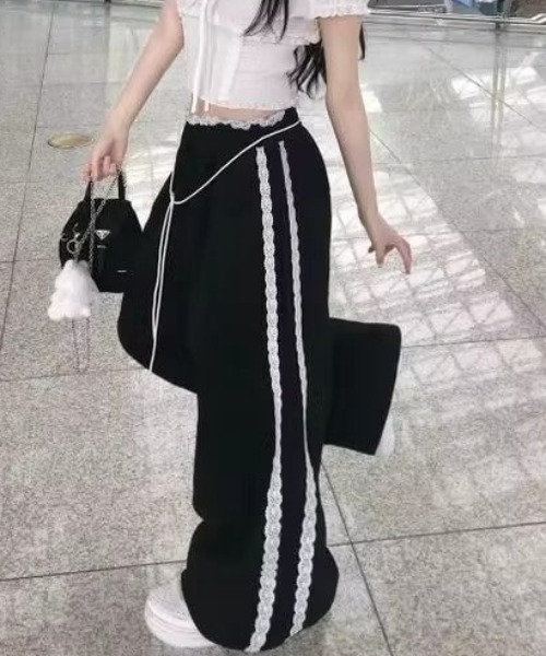 Teem Store（チームストア）の「韓国風 サイドレースラインスウェットパンツ イージーパンツ ウエストゴム＆紐付き（スウェットパンツ・レディース・ネイビー/グレー/ブラック・M/L）」の21枚目の写真