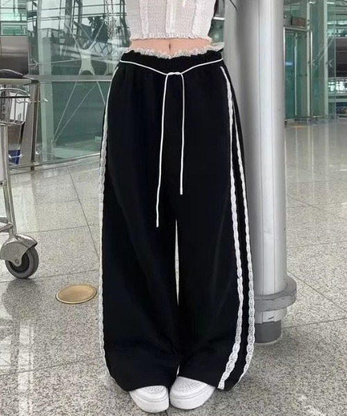 Teem Store（チームストア）の「韓国風 サイドレースラインスウェットパンツ イージーパンツ ウエストゴム＆紐付き（スウェットパンツ・レディース・ネイビー/グレー/ブラック・M/L）」の20枚目の写真