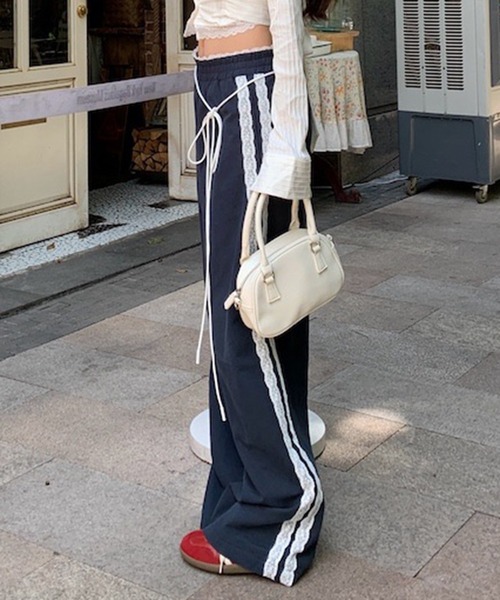 Teem Store（チームストア）の「韓国風 サイドレースラインスウェットパンツ イージーパンツ ウエストゴム＆紐付き（スウェットパンツ・レディース・ネイビー/グレー/ブラック・M/L）」の16枚目の写真