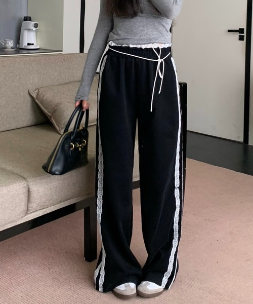 Teem Store（チームストア）の「韓国風 サイドレースラインスウェットパンツ イージーパンツ ウエストゴム＆紐付き（スウェットパンツ・レディース・ネイビー/グレー/ブラック・M/L）」の18枚目の写真