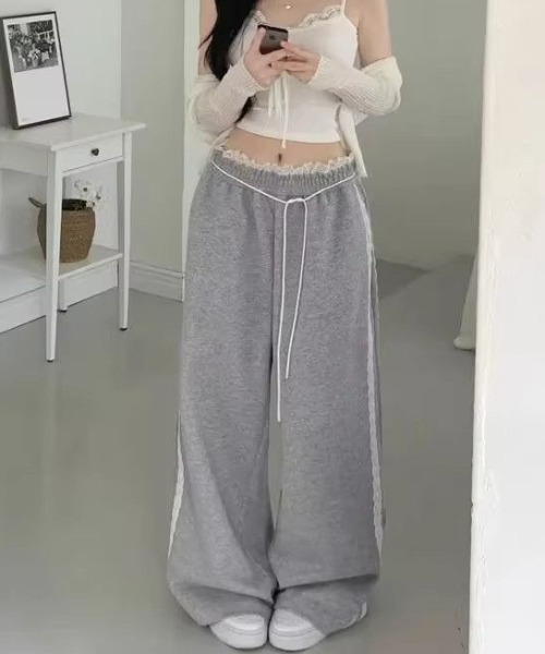 Teem Store（チームストア）の「韓国風 サイドレースラインスウェットパンツ イージーパンツ ウエストゴム＆紐付き（スウェットパンツ・レディース・ネイビー/グレー/ブラック・M/L）」の6枚目の写真