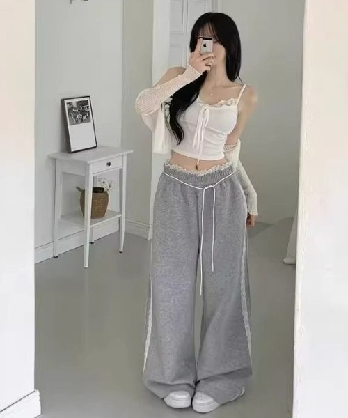Teem Store（チームストア）の「韓国風 サイドレースラインスウェットパンツ イージーパンツ ウエストゴム＆紐付き（スウェットパンツ・レディース・ネイビー/グレー/ブラック・M/L）」の7枚目の写真